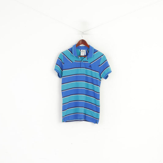Adidas Men M Polo Shirt Blue Striped Organic Cotton Vintage Detailed Buttons Top