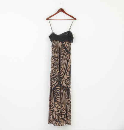 Creatif Paris Women 42 M Dress Brown Maxi Spaghetti Straps Gold Thread Elegant