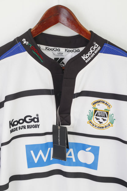 Nuova maglietta Kooga Rugby L bianca Gowerton RFC Performance Match Jersey Top