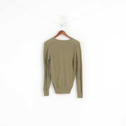 Ben Sherman Uomo XS Maglione in morbido cotone verde con toppe classiche con scollo a V