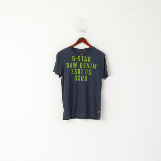 Camicia G-Star Raw Denim da uomo in cotone blu scuro con logo verde girocollo a maniche corte