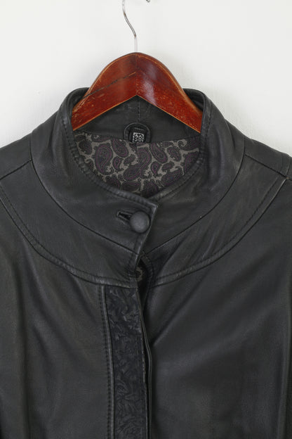 Vintage Women 38 M Jacket Black Leather Shoulder Pads Bat Retro Buttoned Top
