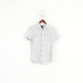 Diesel Men L (M) Casual Shirt Blue Striped Cotton Pockets Short Sleeve Retro Top