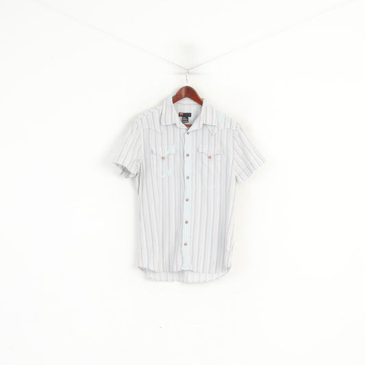 Diesel Men L (M) Casual Shirt Blue Striped Cotton Pockets Short Sleeve Retro Top
