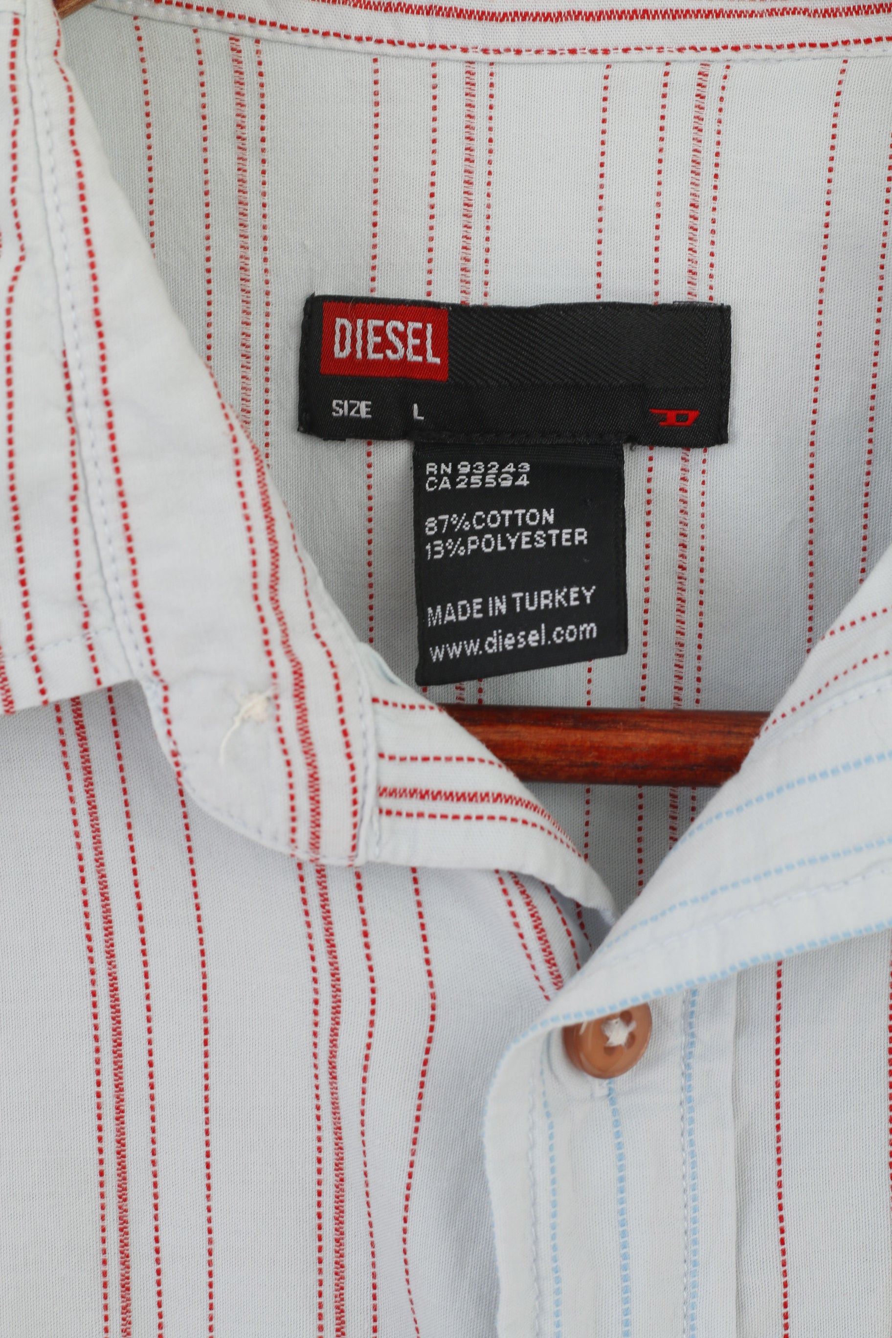 Diesel Men L (M) Casual Shirt Blue Striped Cotton Pockets Short Sleeve Retro Top