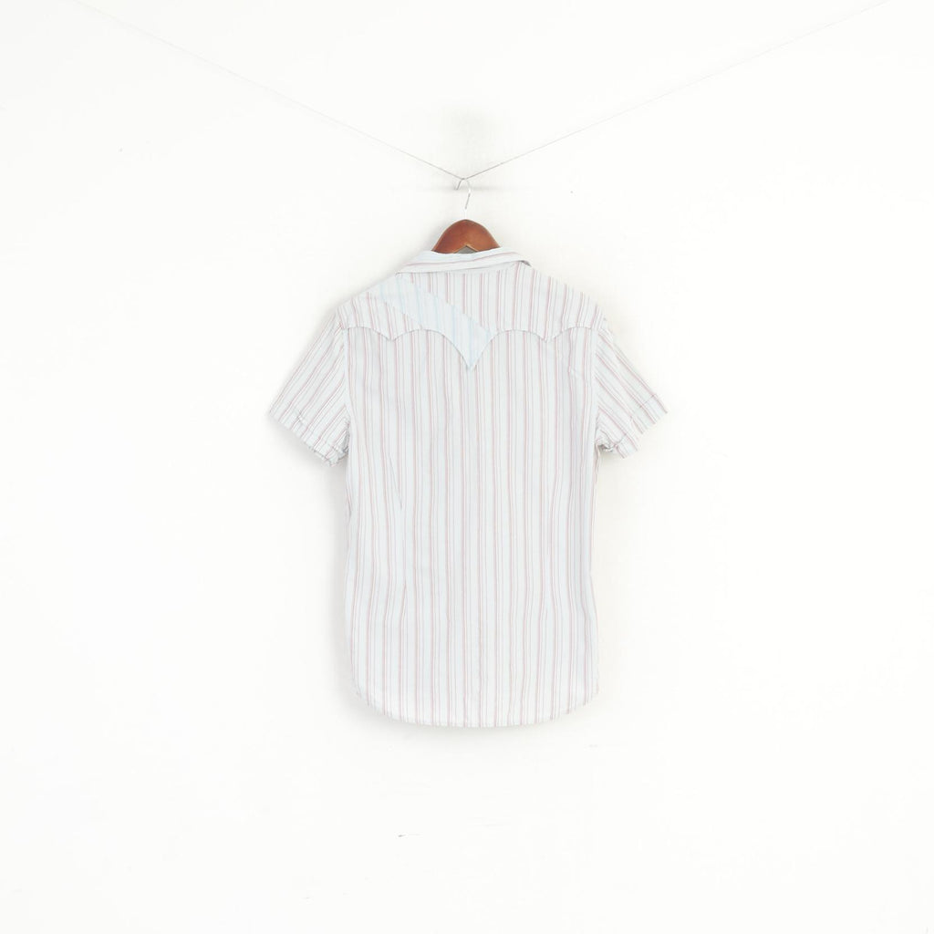 Diesel Uomo L (M) Camicia casual Top retrò a maniche corte con tasche in cotone a righe blu