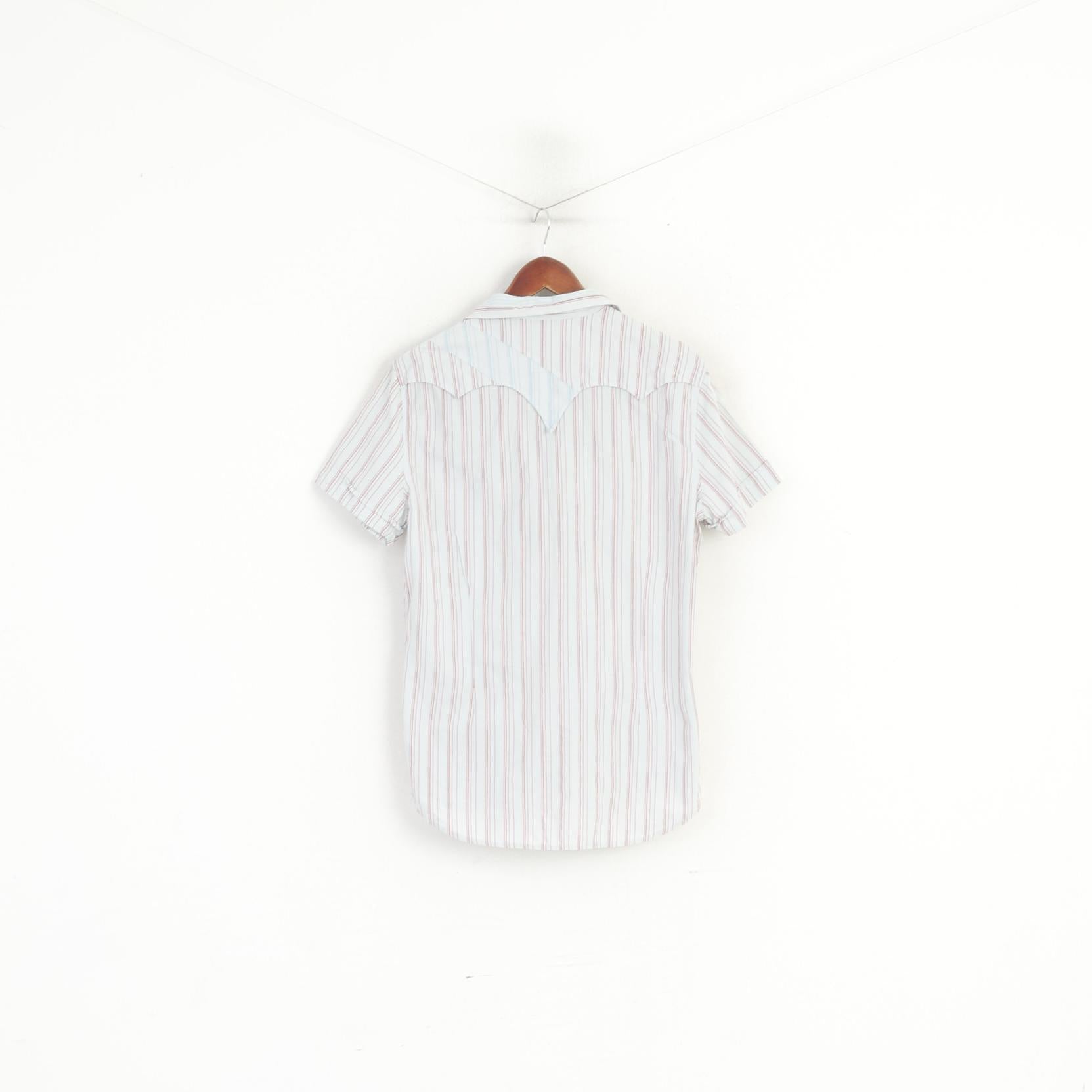 Diesel Uomo L (M) Camicia casual Top retrò a maniche corte con tasche in cotone a righe blu