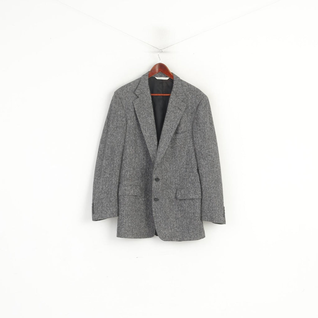 Saxony Hall Men 46 Blazer Navy Vintage Wool Single Breasted Shoulder Pads Jacket