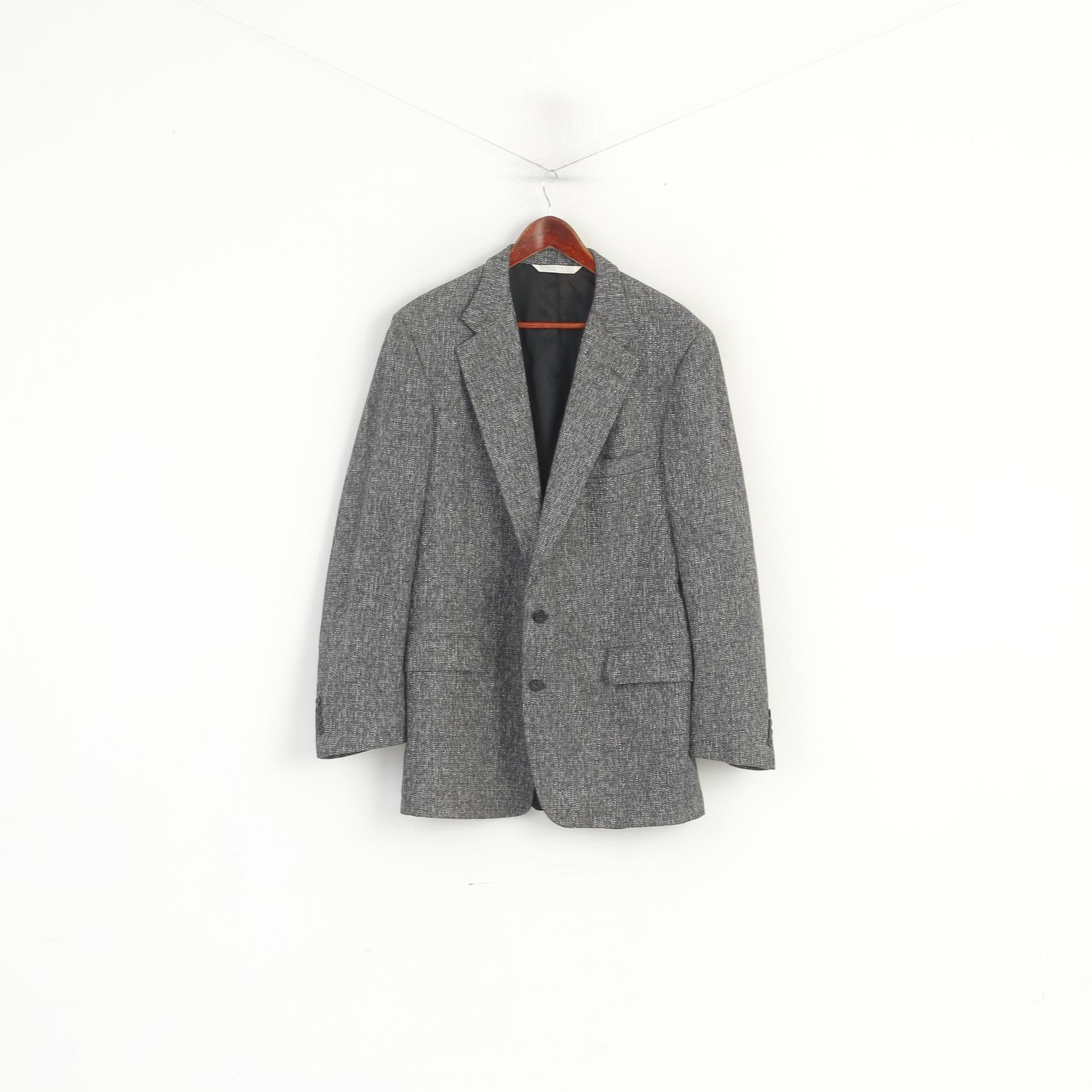 Saxony Hall Men 46 Blazer Navy Vintage Wool Single Breasted Shoulder Pads Jacket