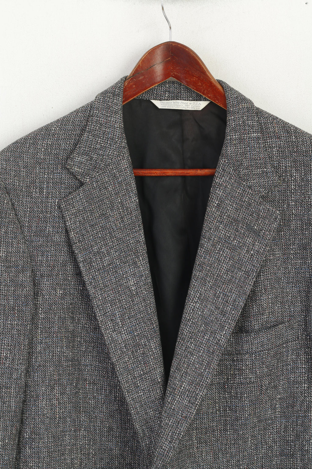 Saxony Hall Men 46 Blazer Navy Vintage Wool Single Breasted Shoulder Pads Jacket