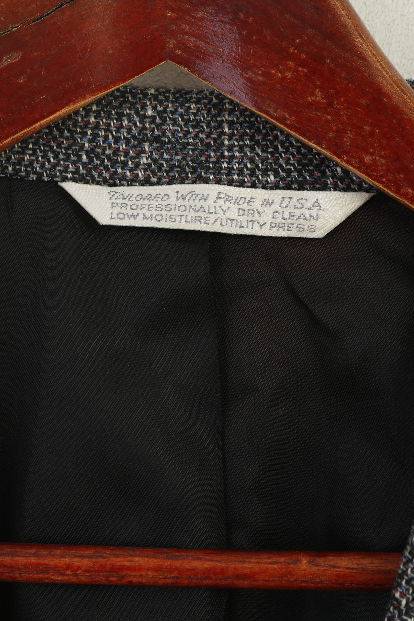 Saxony Hall Uomo 46 Blazer Giacca con spalline monopetto in lana vintage blu scuro