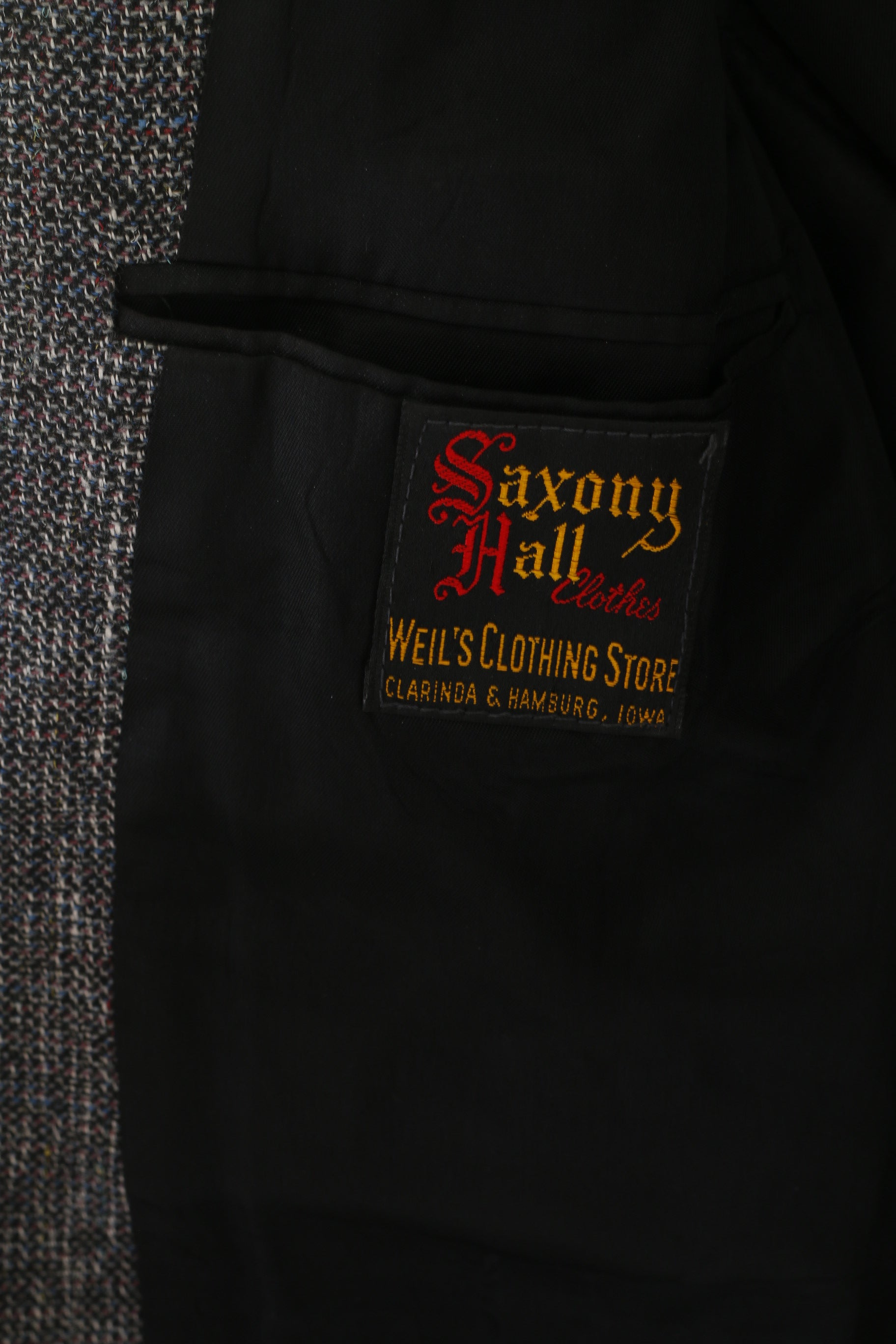 Saxony Hall Men 46 Blazer Navy Vintage Wool Single Breasted Shoulder Pads Jacket