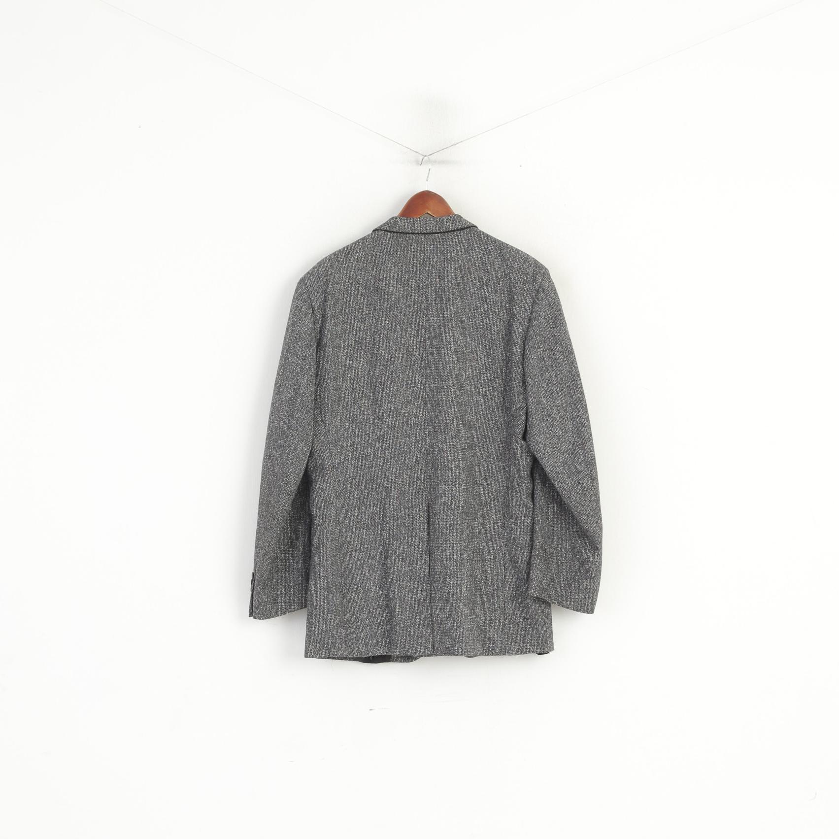 Saxony Hall Men 46 Blazer Navy Vintage Wool Single Breasted Shoulder Pads Jacket