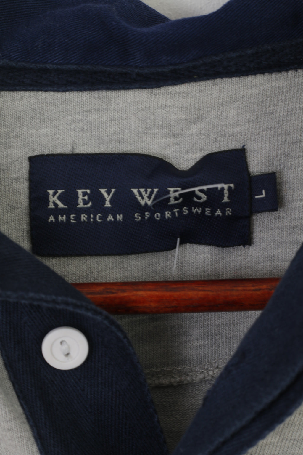 Key West American Sportswear Hommes L Polo Gris Rayé Coton Classique Haut À Manches Longues