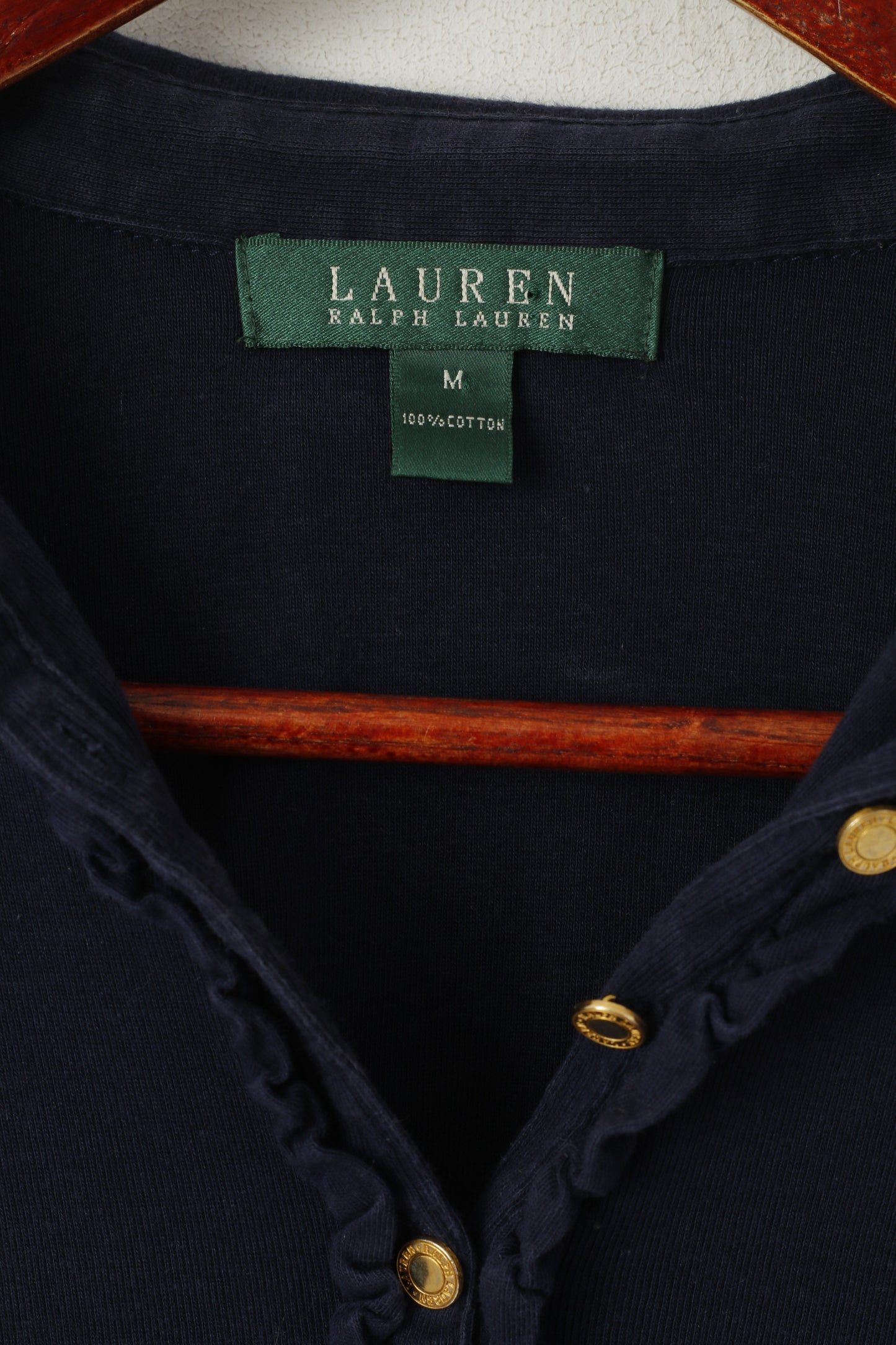 Lauren Ralph Lauren Women M Polo Shirt Navy Cotton Stretch Short Sleeve Plain Top