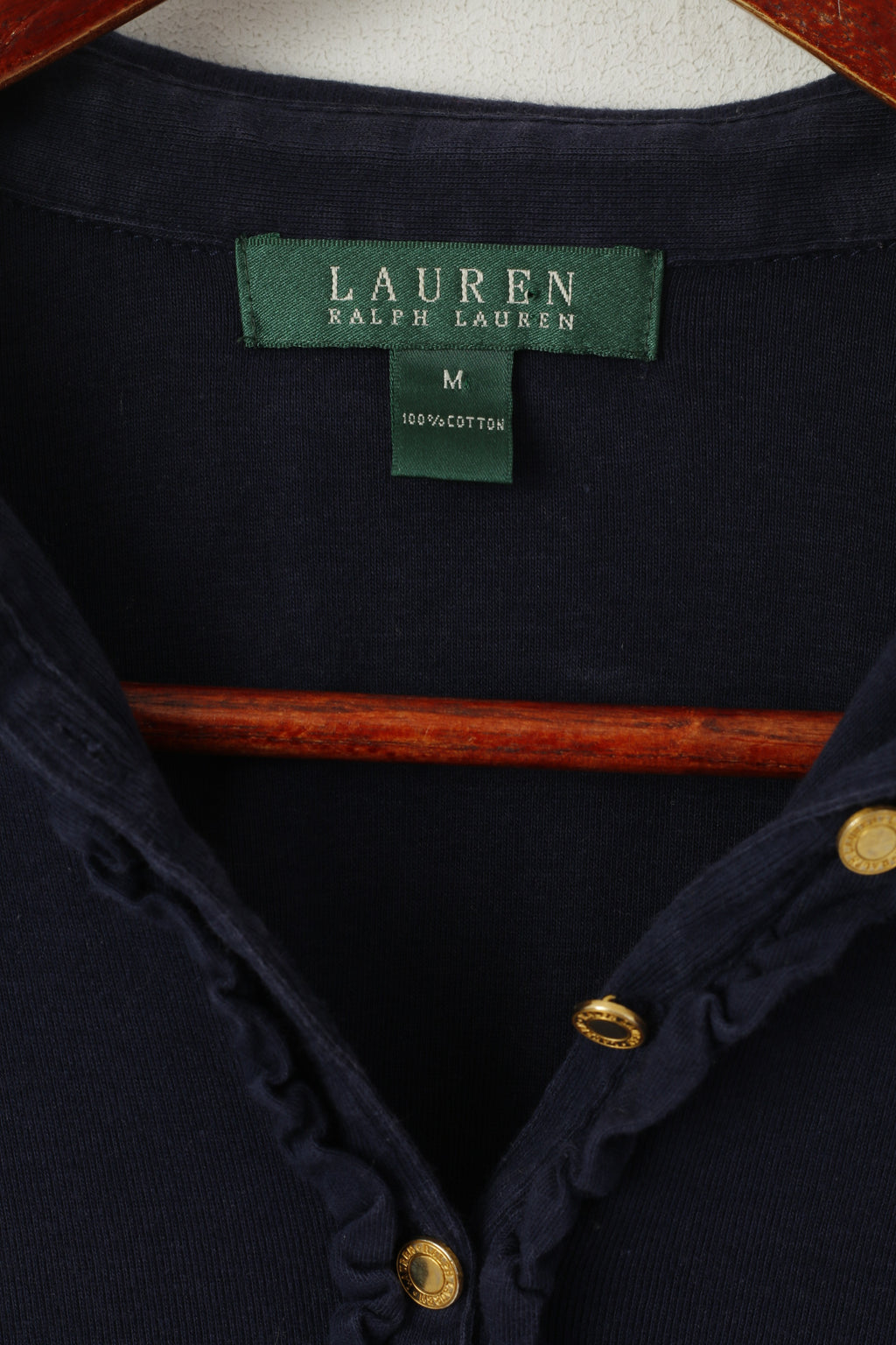 Lauren Ralph Lauren Polo Femme M Bleu Marine Coton Stretch Manches Courtes Haut Uni