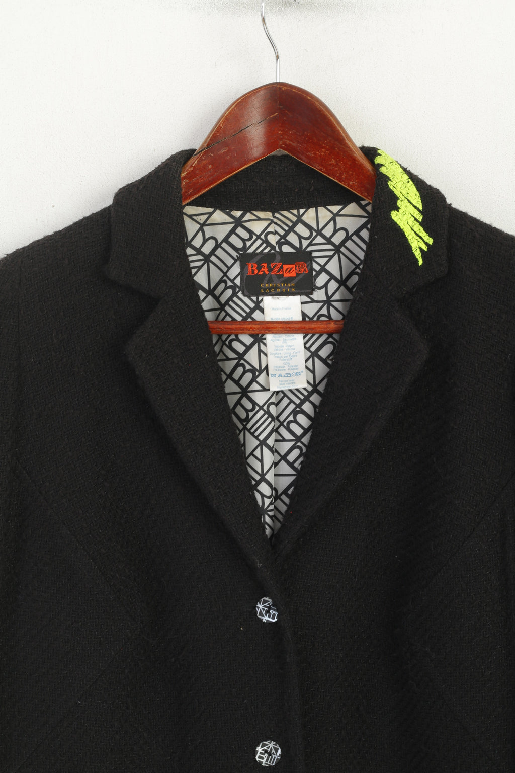 Bazar Christian Lacroix Giacca da donna M Blazer in cotone nero con spalline Francia