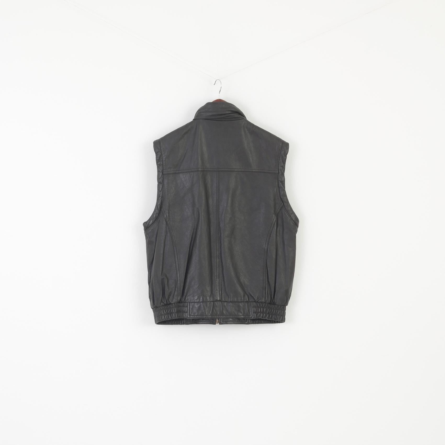 Prince Men 54 L Leather Vest Dark Brown Vintage Full Zipper Biker Soft Waistcoat