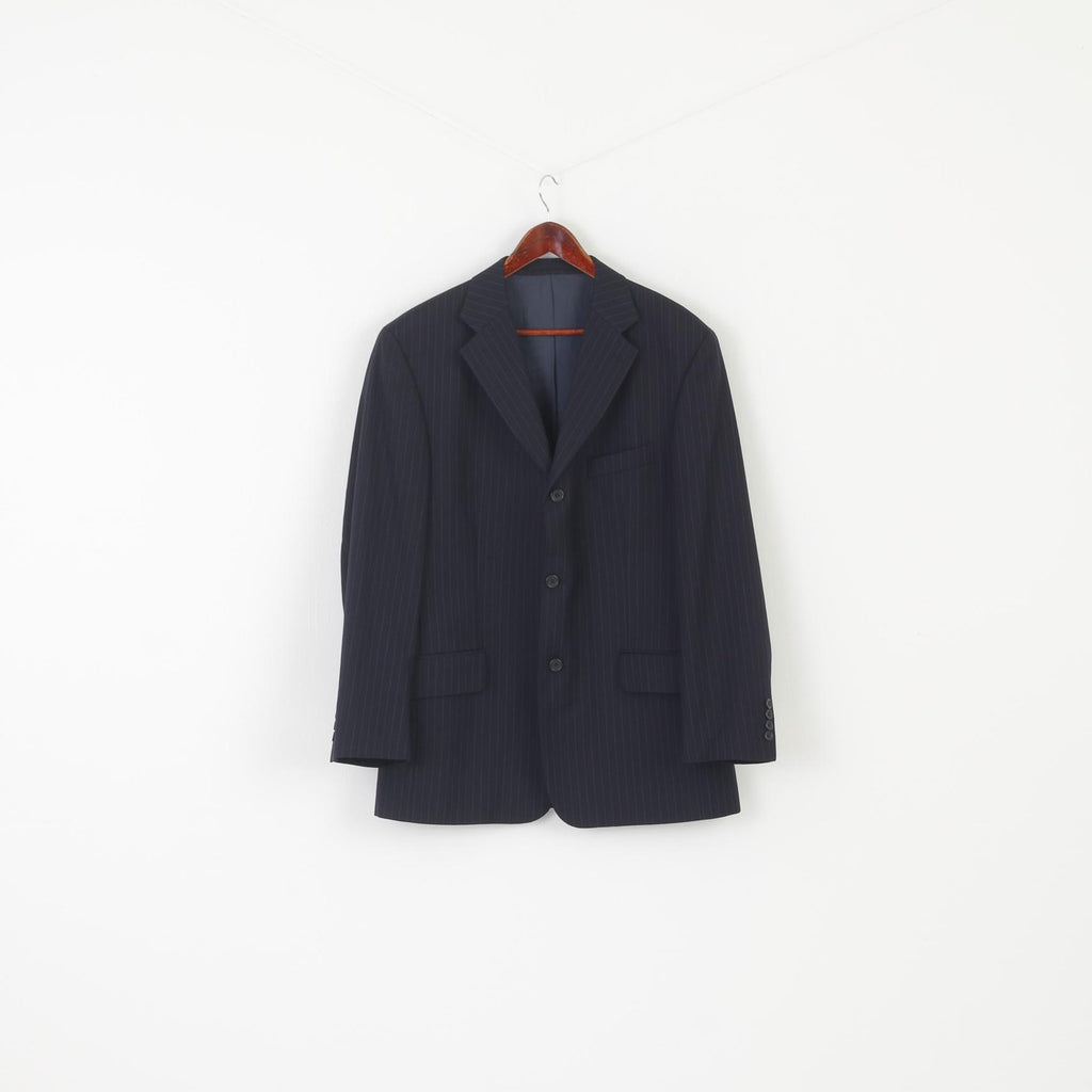 Varteks Men 42 Blazer Navy Striped Wool Vintage Single Breasted Jacket