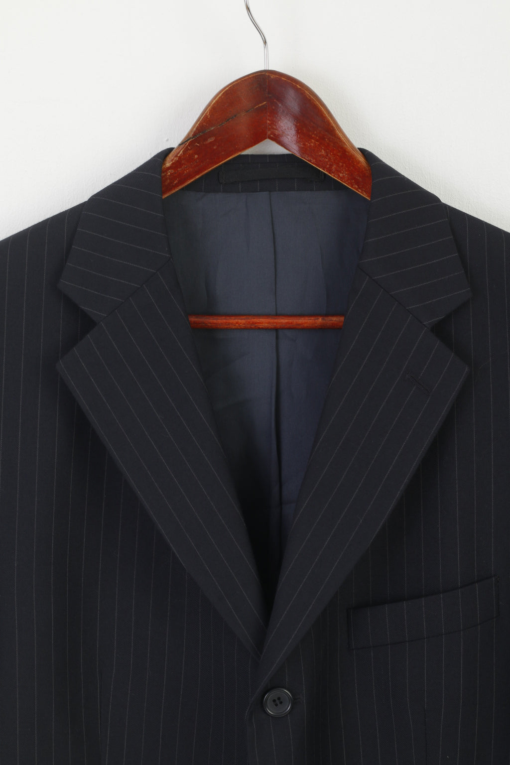 Varteks Men 42 Blazer Navy Striped Wool Vintage Single Breasted Jacket