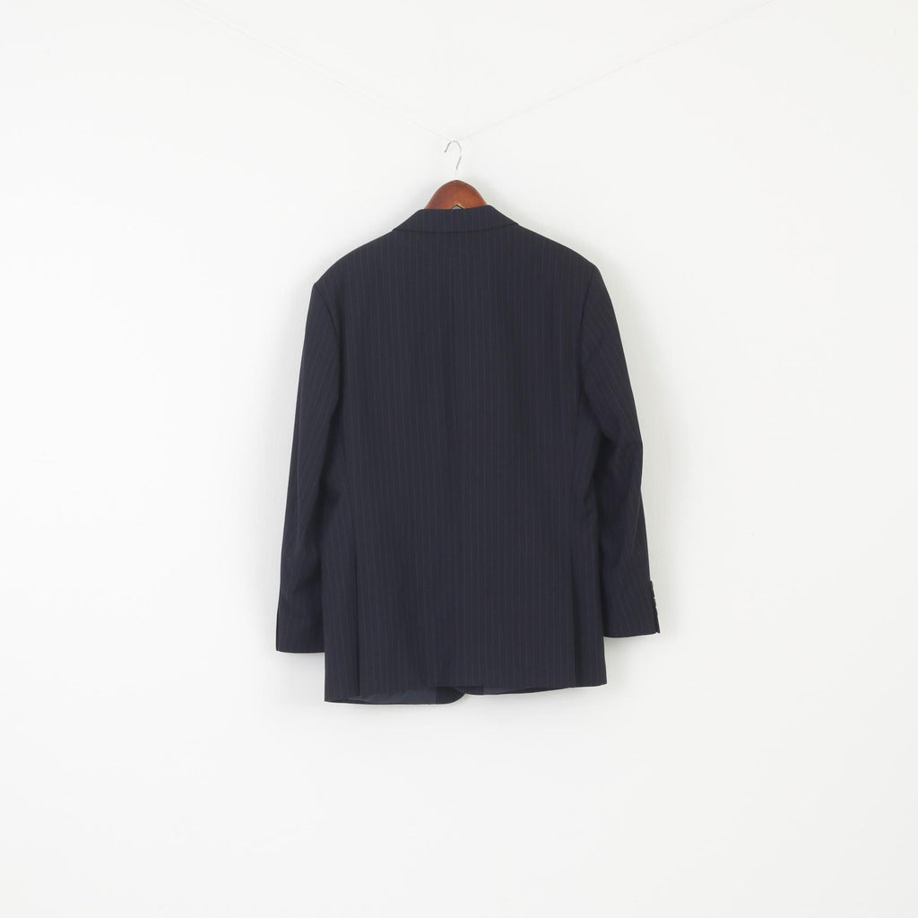 Varteks Men 42 Blazer Navy Striped Wool Vintage Single Breasted Jacket