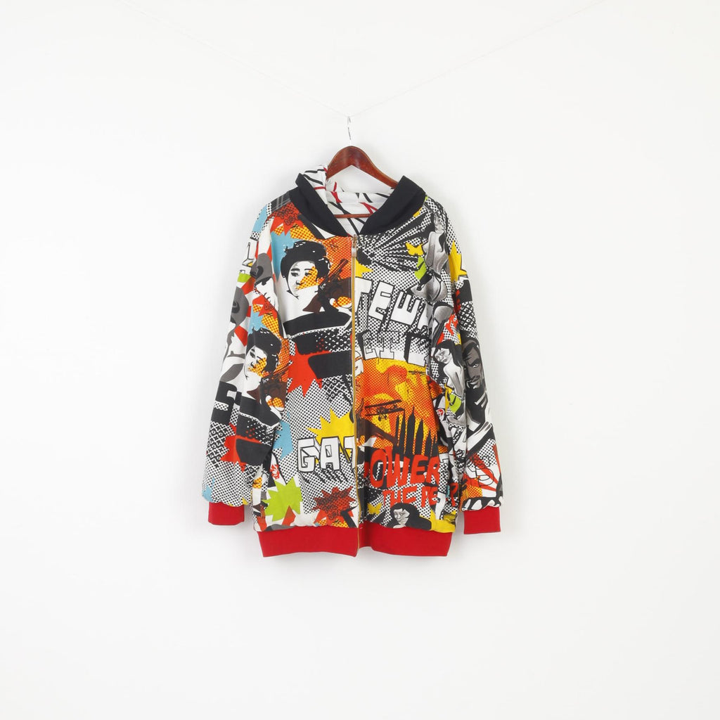 PJ Mark Men 2XL Sweatshirt Multicolour Printed Cotton Double Sided Zip Up Hoodie