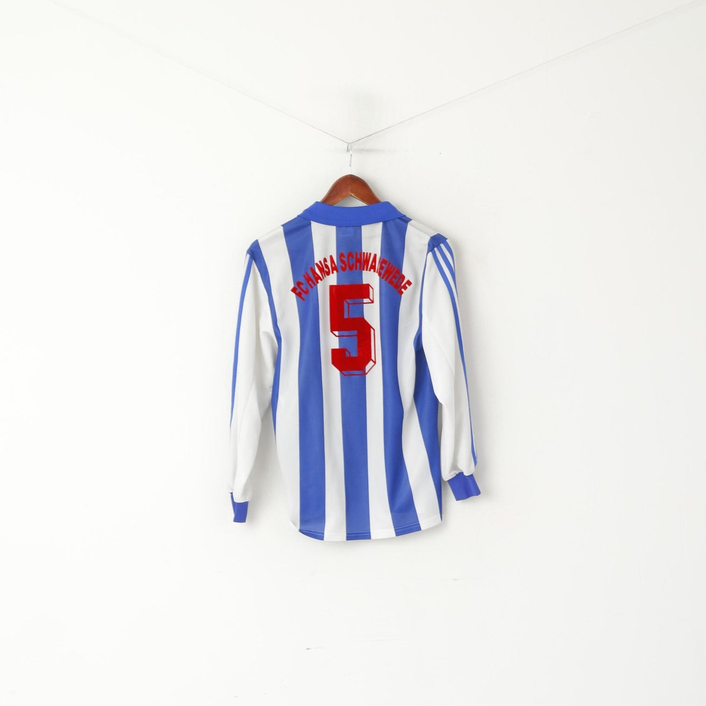 Polo Adidas da uomo S blu vintage FC Hansa Schwanewede Football # 5 Jersey Top
