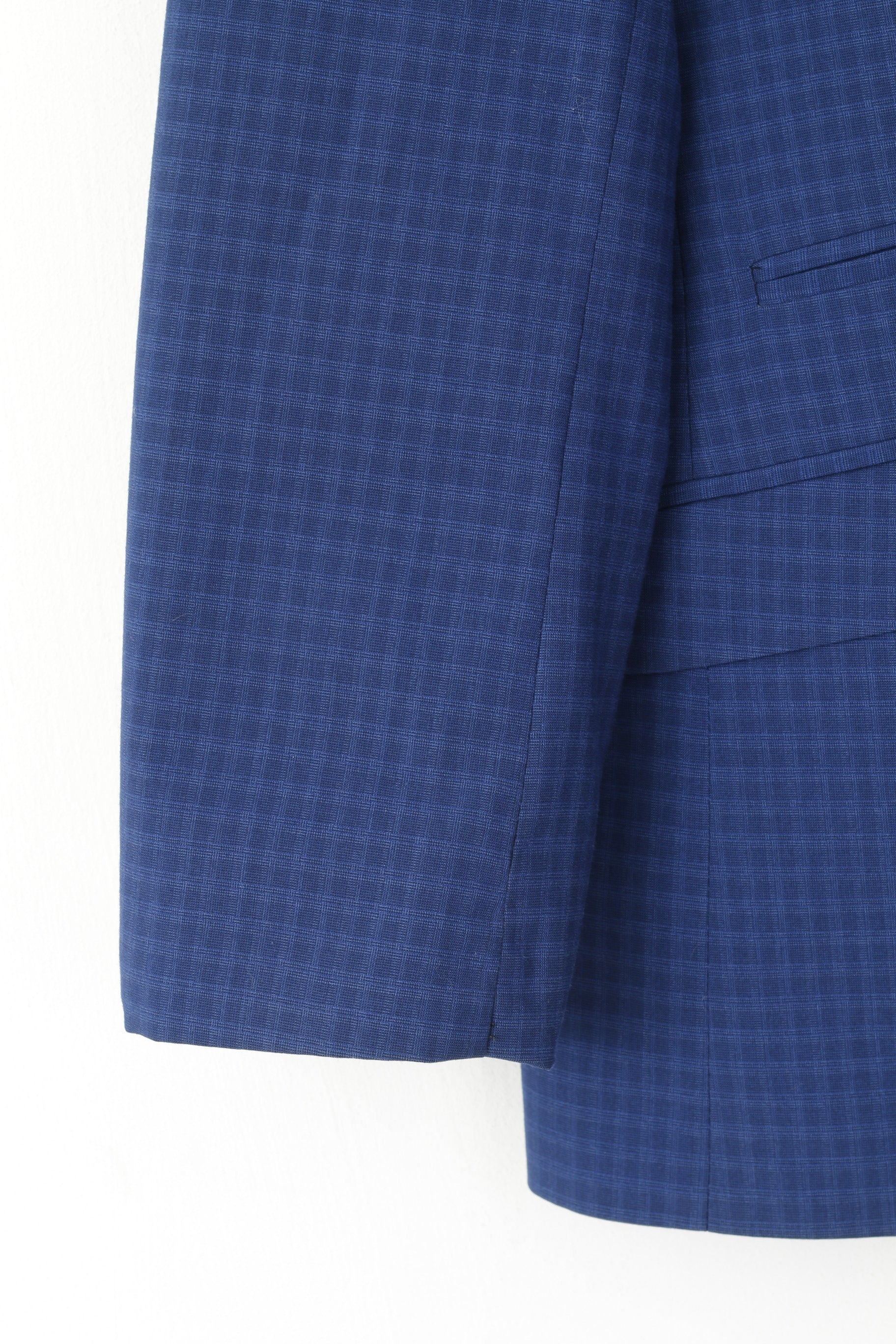 Guittard Men 54S S Blazer Slim Blue Check Wool Blend Single Breasted Jacket