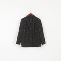 Vintage Women XL Blazer Black Green Emroidered Cotton Shoulder Pads Jacket