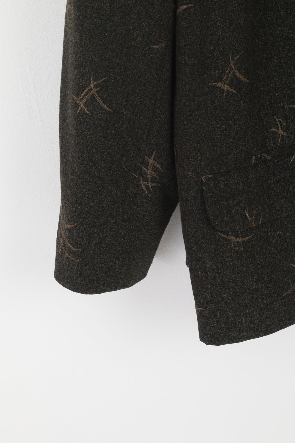 Vintage Women XL Blazer Black Green Emroidered Cotton Shoulder Pads Jacket