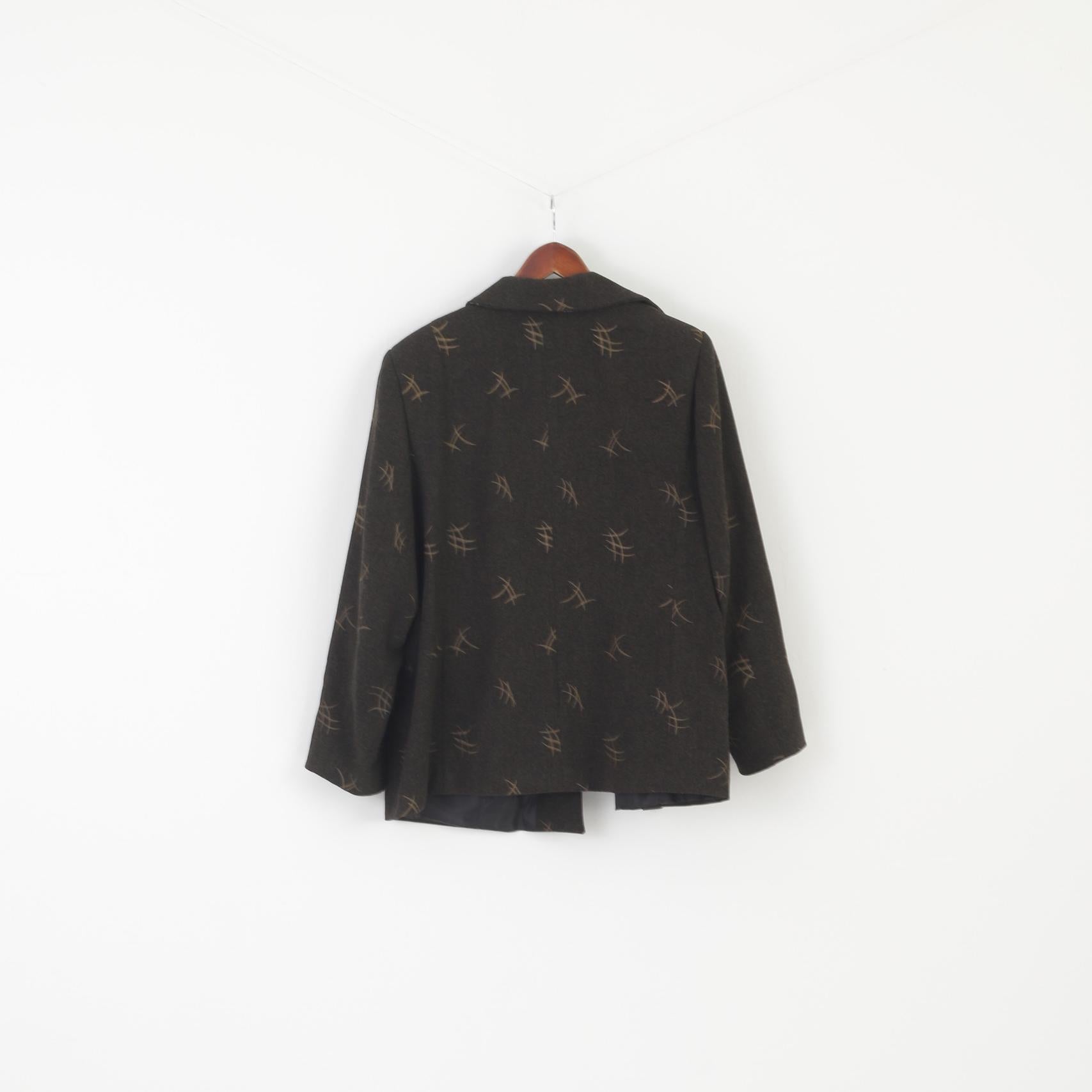 Vintage Women XL Blazer Black Green Emroidered Cotton Shoulder Pads Jacket