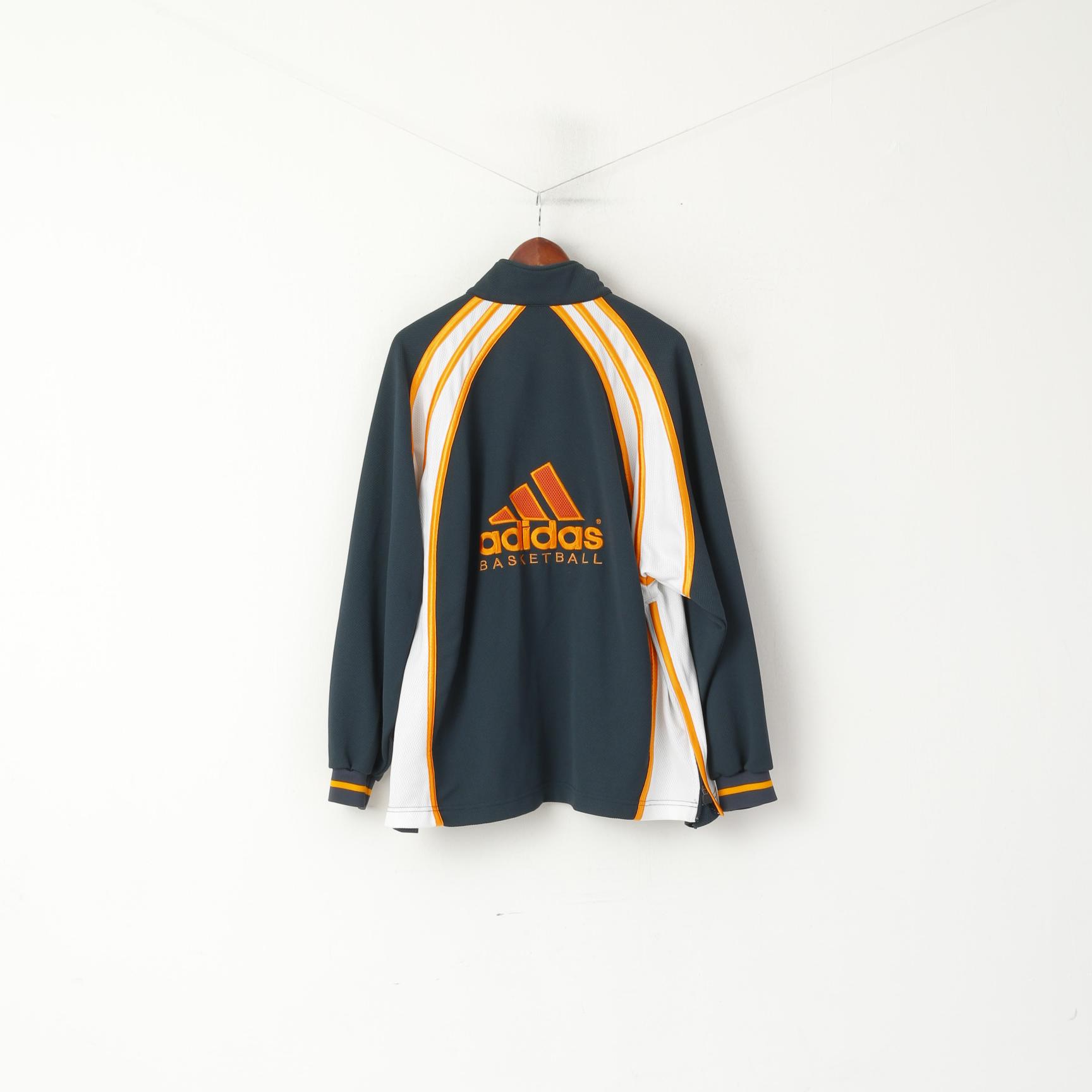 Adidas Men L Sweatshirt Navy Vintage Basketball '90 Retro Full Zipper Athletic Track Top
