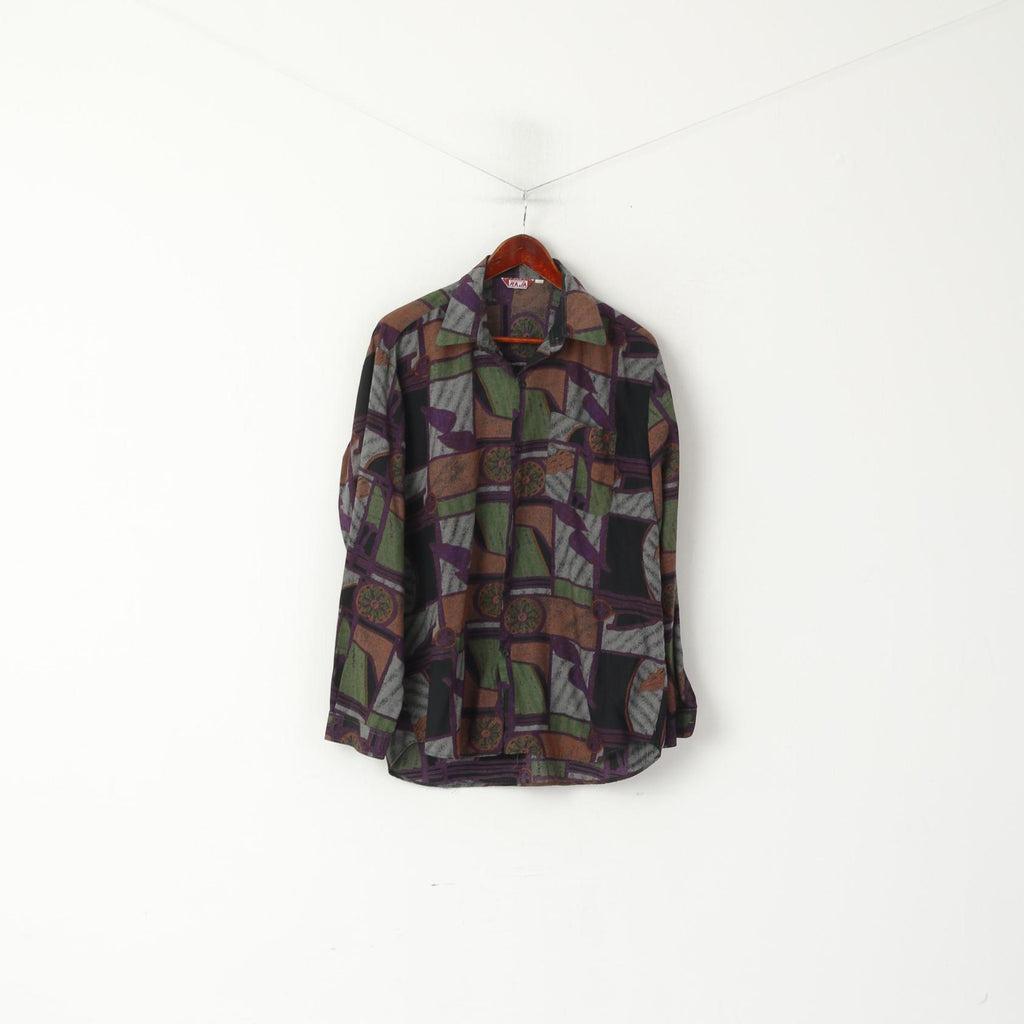 Raja Camicia casual da uomo 42 L con stampa astratta viola a maniche lunghe in morbida viscosa