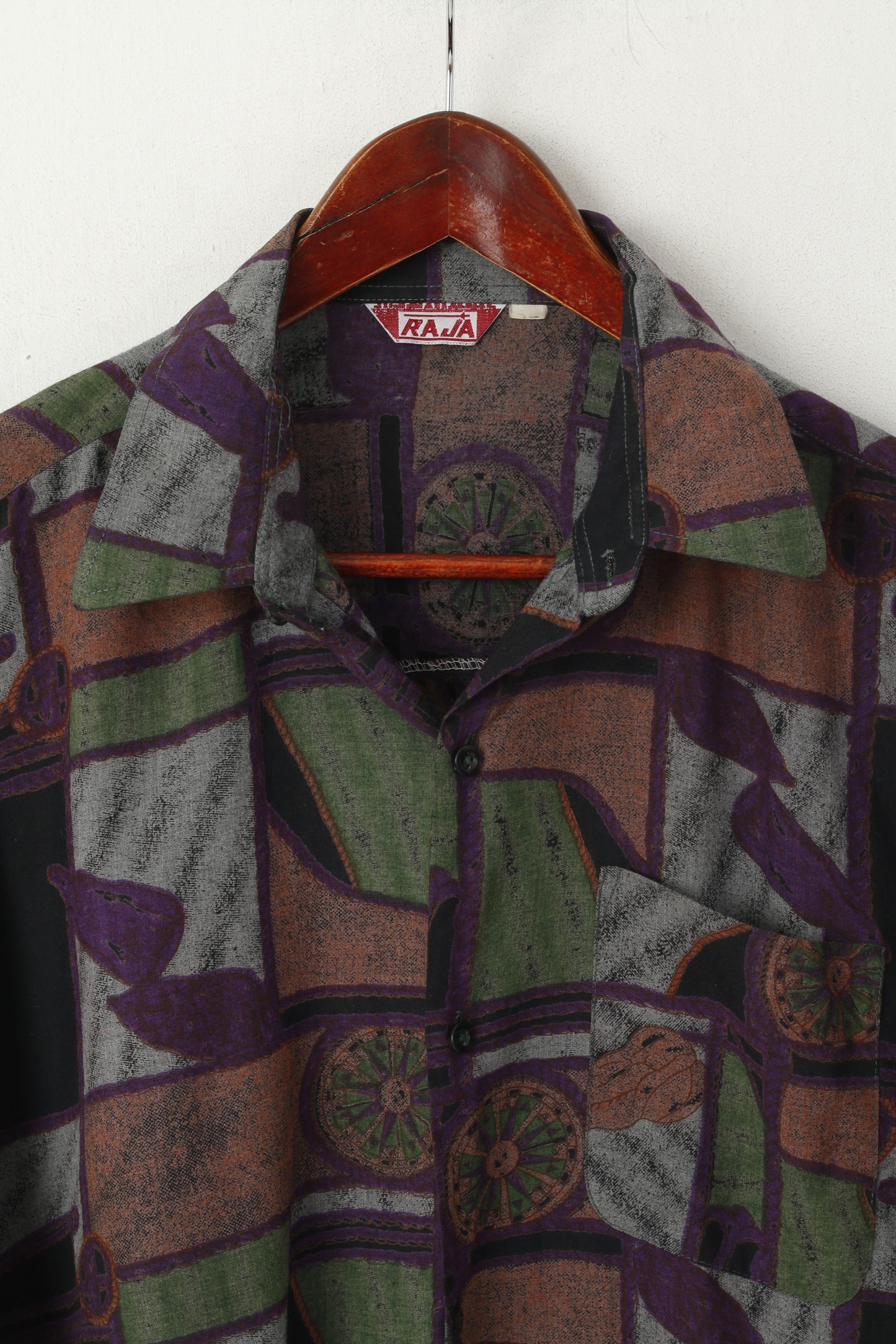 Raja hommes 42 L chemise décontractée violet imprimé abstrait à manches longues haut en Viscose douce