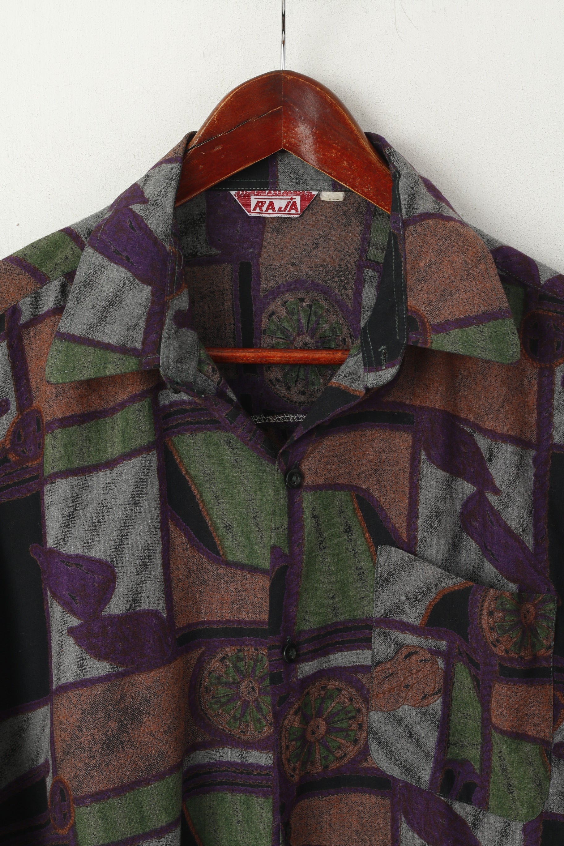 Raja Camicia casual da uomo 42 L con stampa astratta viola a maniche lunghe in morbida viscosa