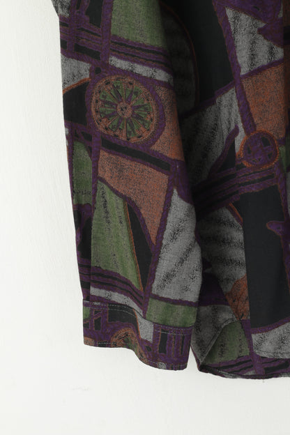 Raja hommes 42 L chemise décontractée violet imprimé abstrait à manches longues haut en Viscose douce