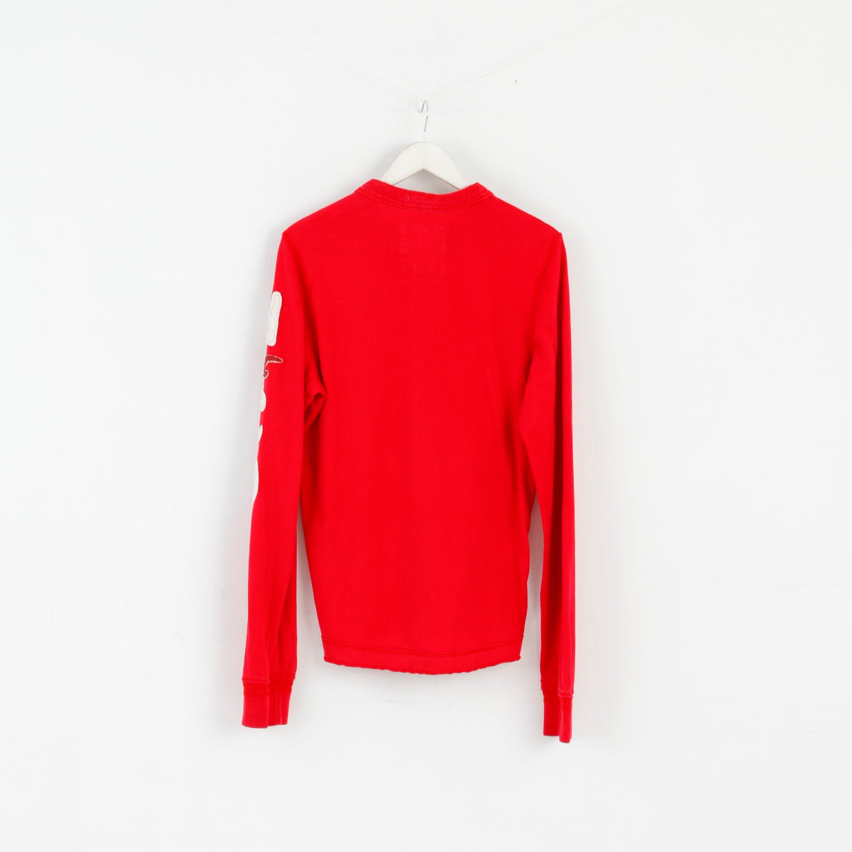 Hollister Men L Long Sleeved Shirt Red Cotton Emroidered Sleeve Casual Top
