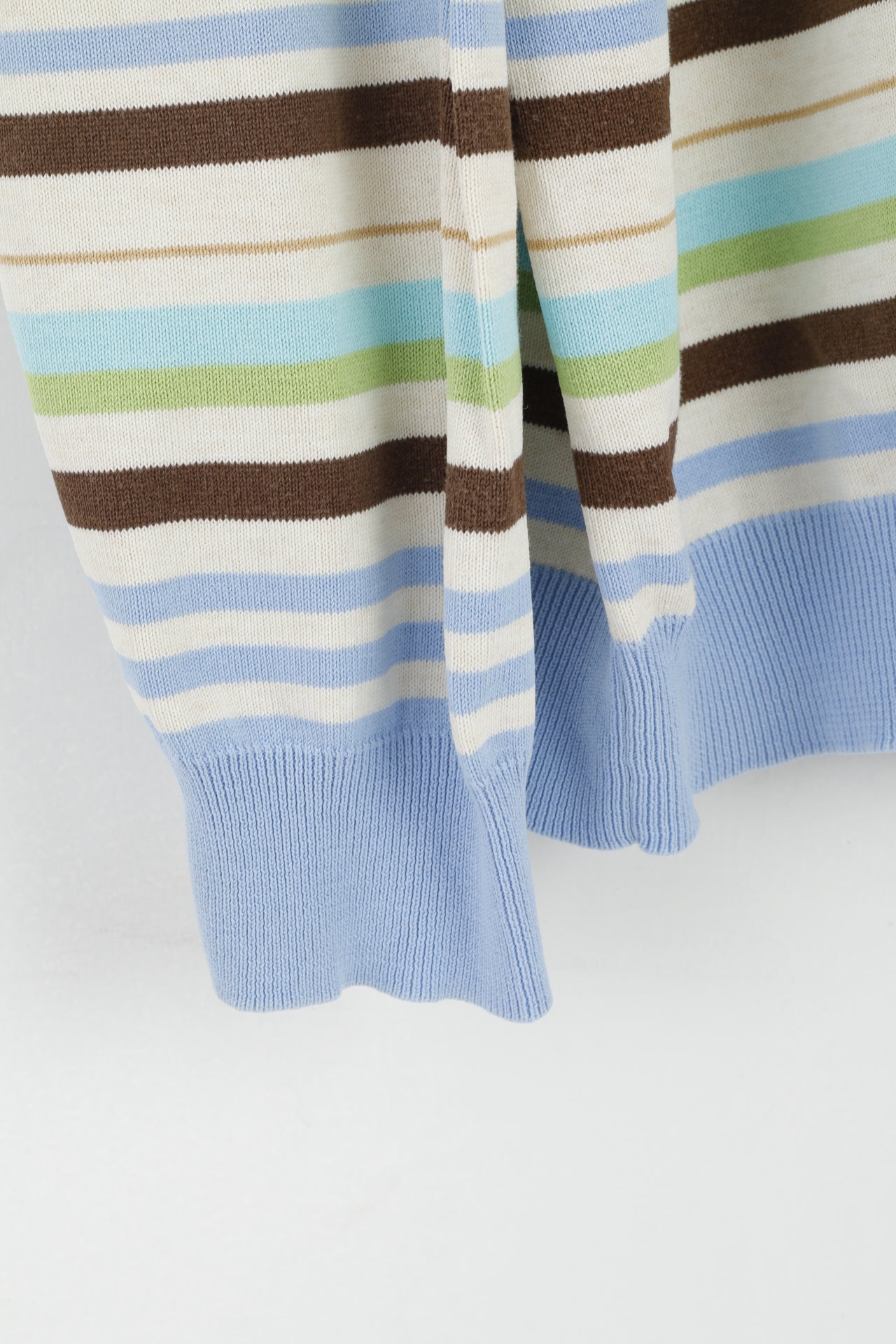 GANT Men XXL Jumper Beige Blue Striped Cotton V Neck Classic Light Sweater