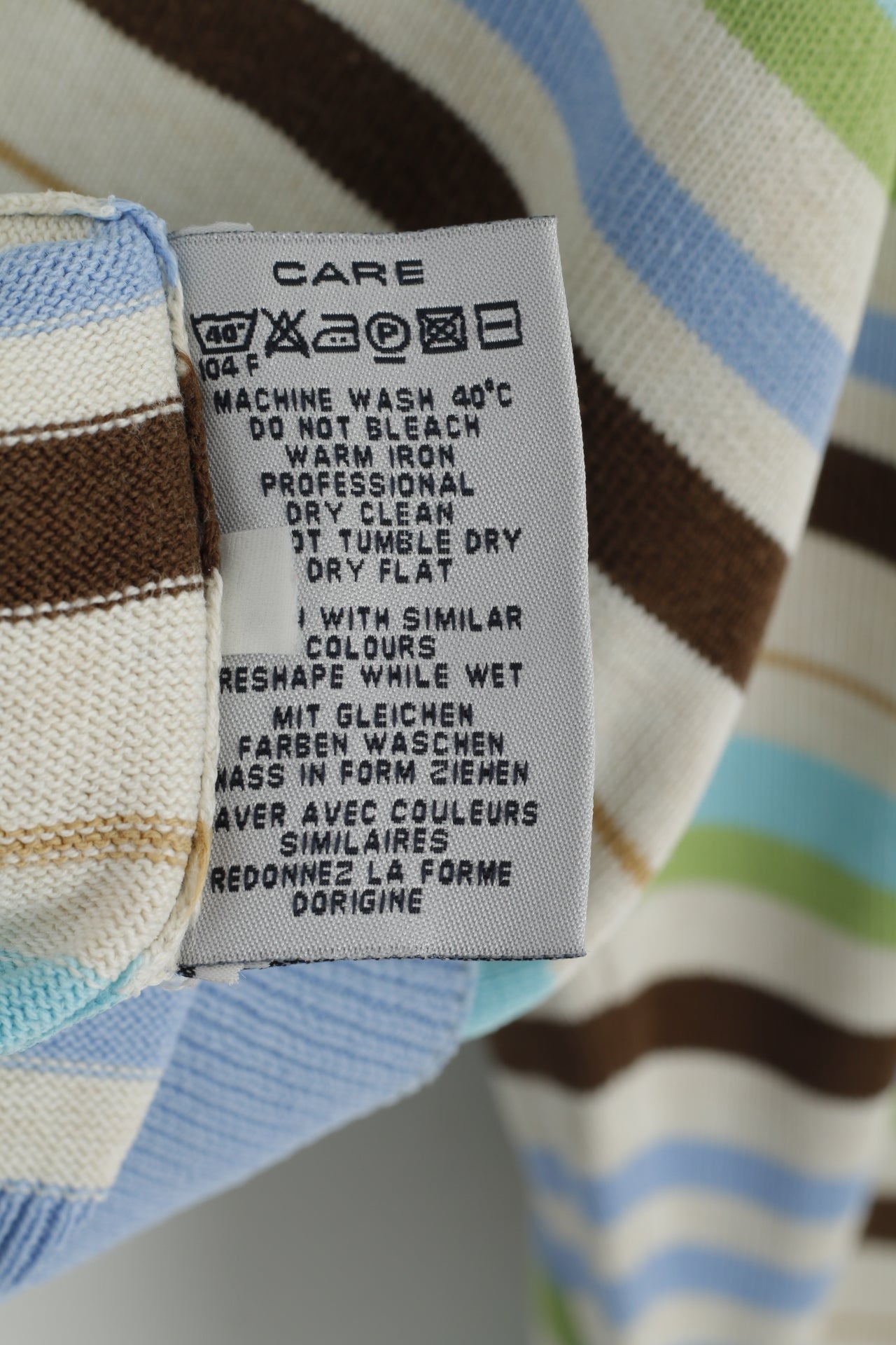 GANT Men XXL Jumper Beige Blue Striped Cotton V Neck Classic Light Sweater