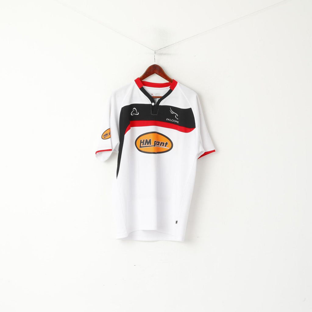 Orion Falcons Men L Shirt White Rugby Vintage Sportswear Jersey V Neck Top