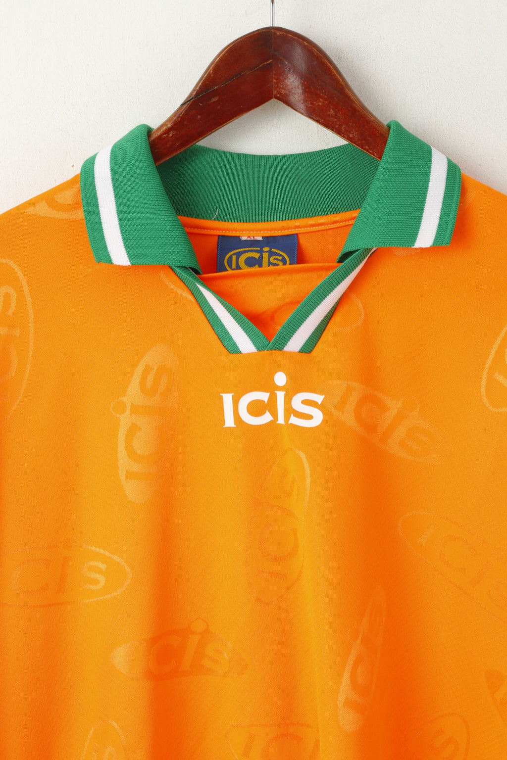 ICIS Men XL Polo Shirt Orange Neon Vintage Football Activewear Jersey Top
