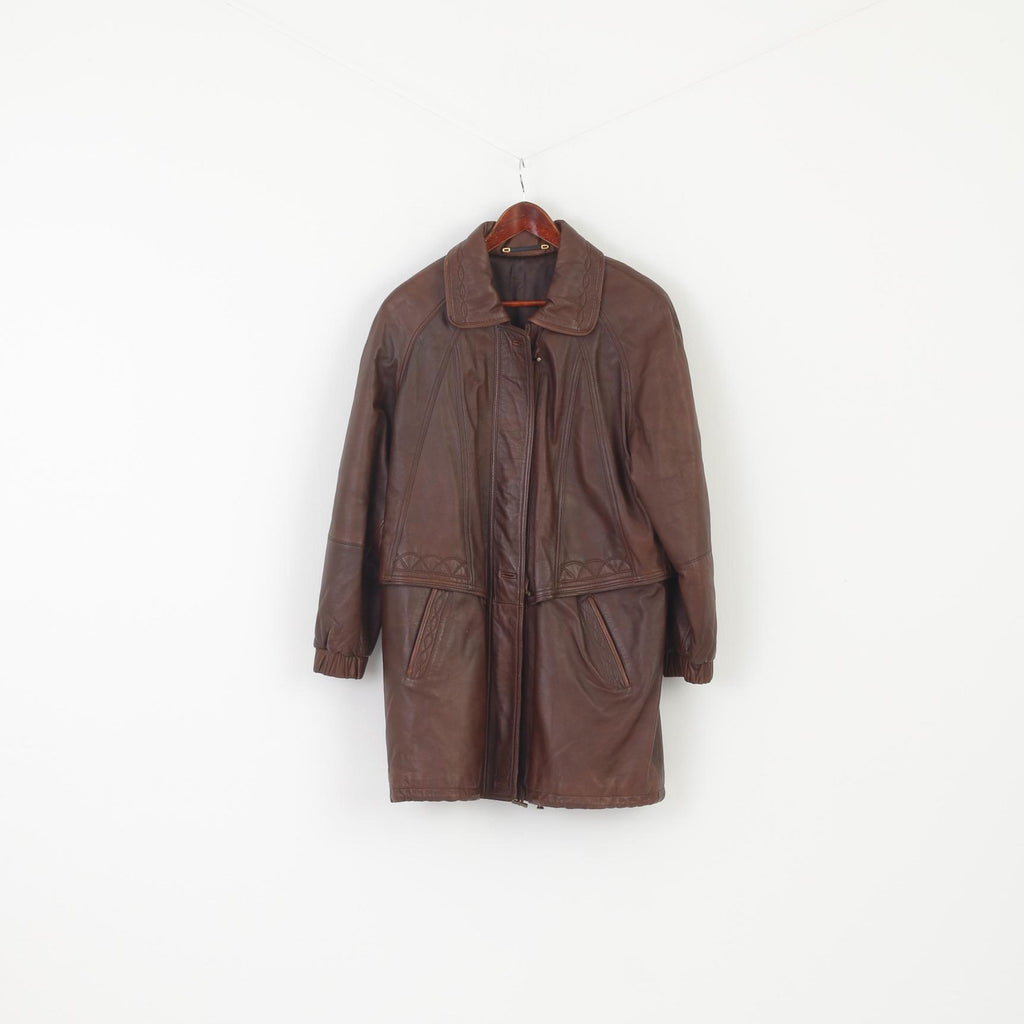 C&A Your 6th Sense Women 14 40 Jacket Brown Leather Full Zipper Vintage Retro Top