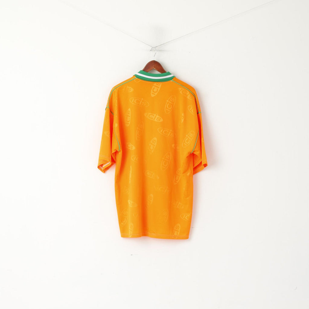ICIS Men XL Polo Shirt Orange Neon Vintage Football Activewear Jersey Top