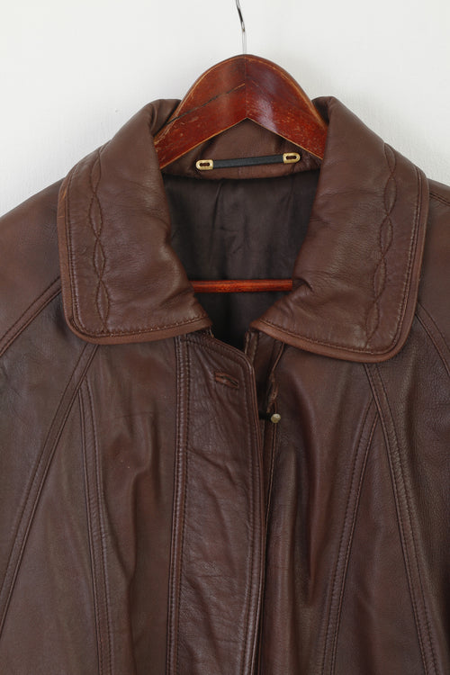 C&amp;A Your 6th Sense Femmes 14 40 Veste En Cuir Marron Fermeture Éclair Complète Vintage Rétro Haut