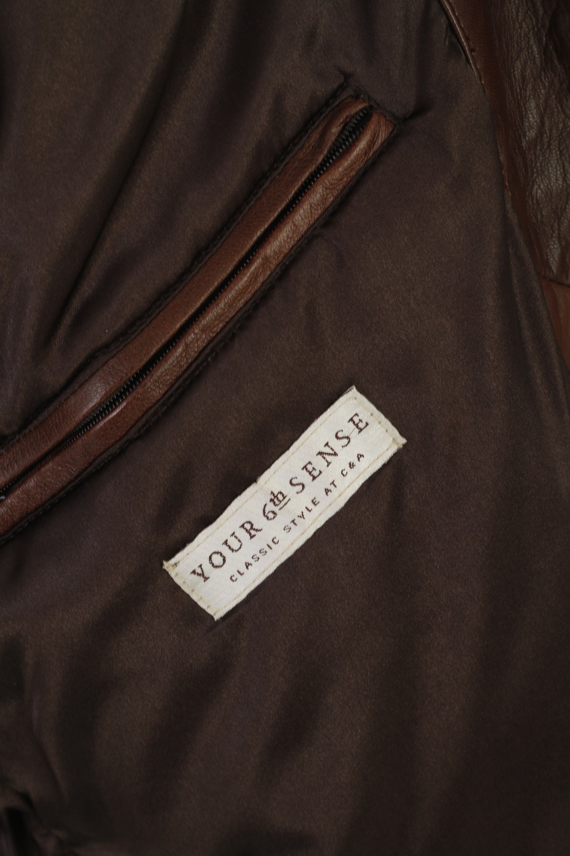 C&A Your 6th Sense Women 14 40 Jacket Brown Leather Full Zipper Vintage Retro Top