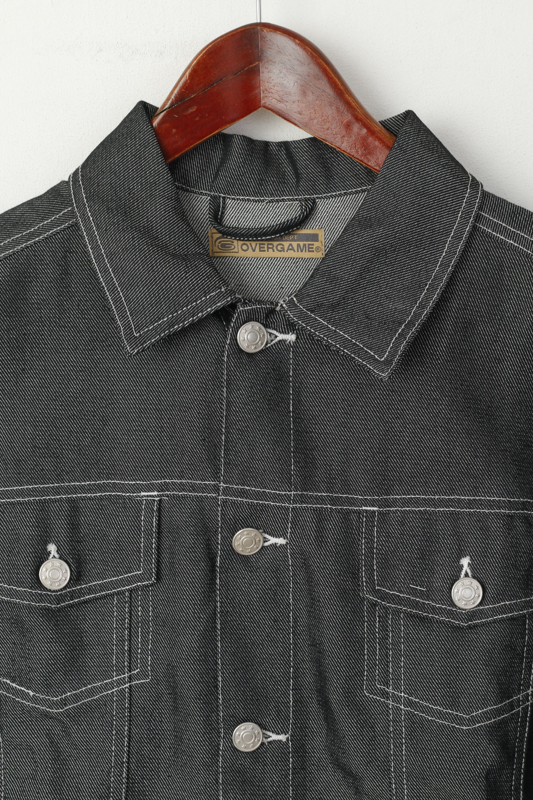 OVERGAME Veste en jean pour garçon de 14 ans, haut Bronx G. Blaster brodé en coton gris