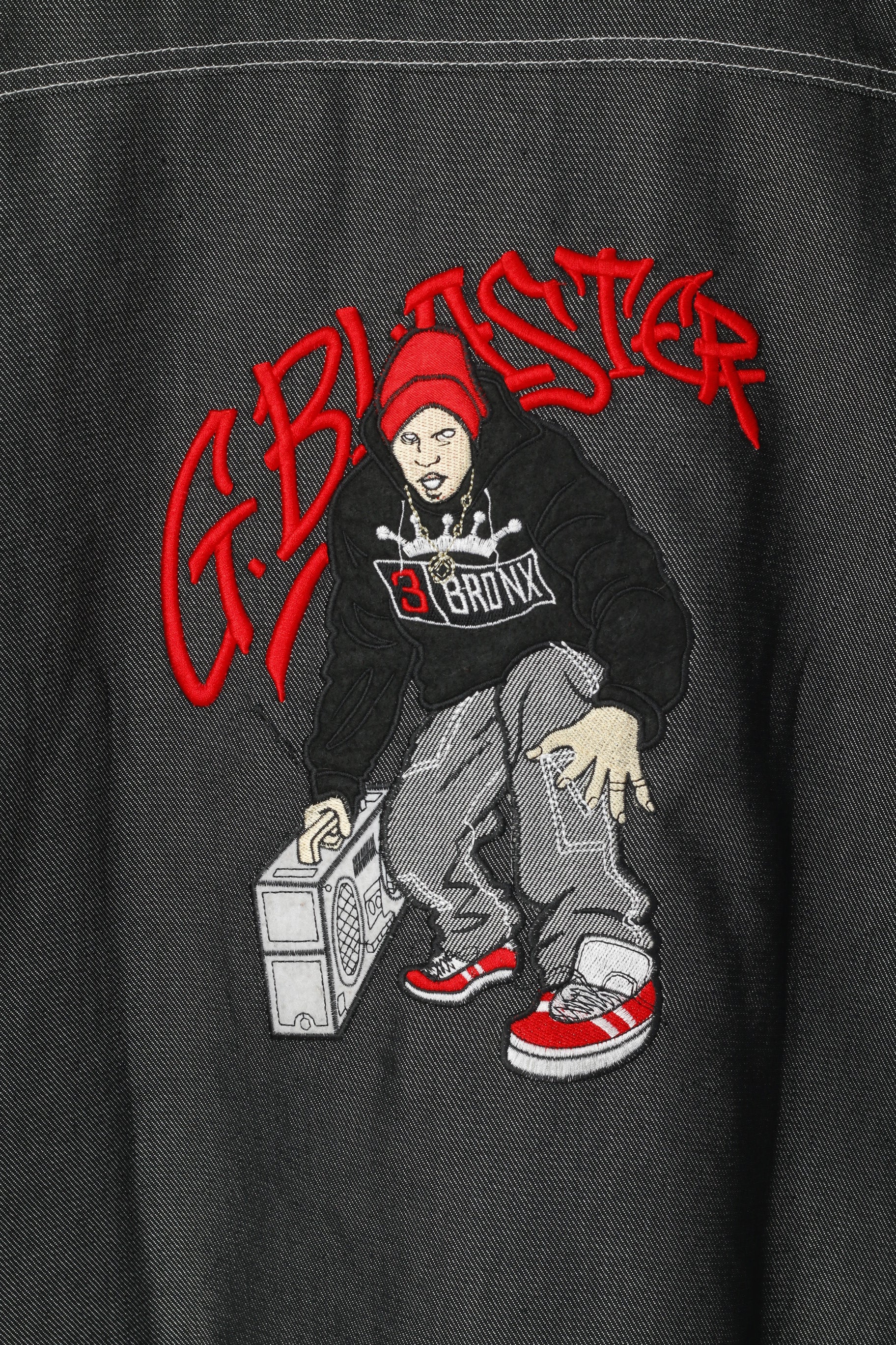 OVERGAME Veste en jean pour garçon de 14 ans, haut Bronx G. Blaster brodé en coton gris