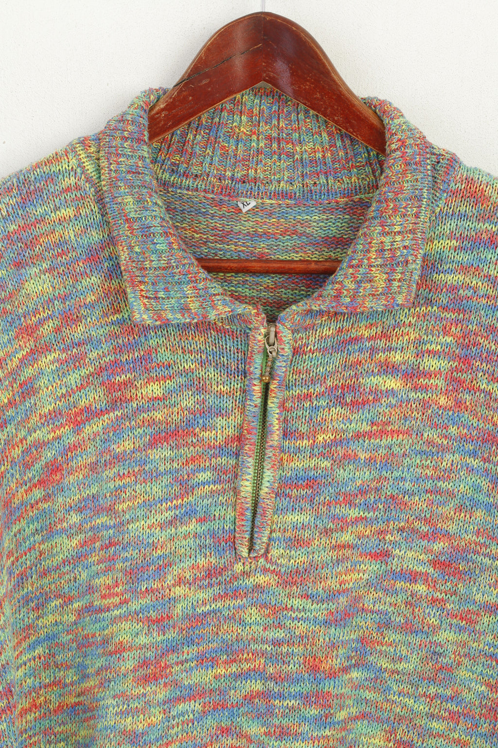Vintage Femmes XL Jumper Multicolore Coton Zip Cou Épaulettes Pull