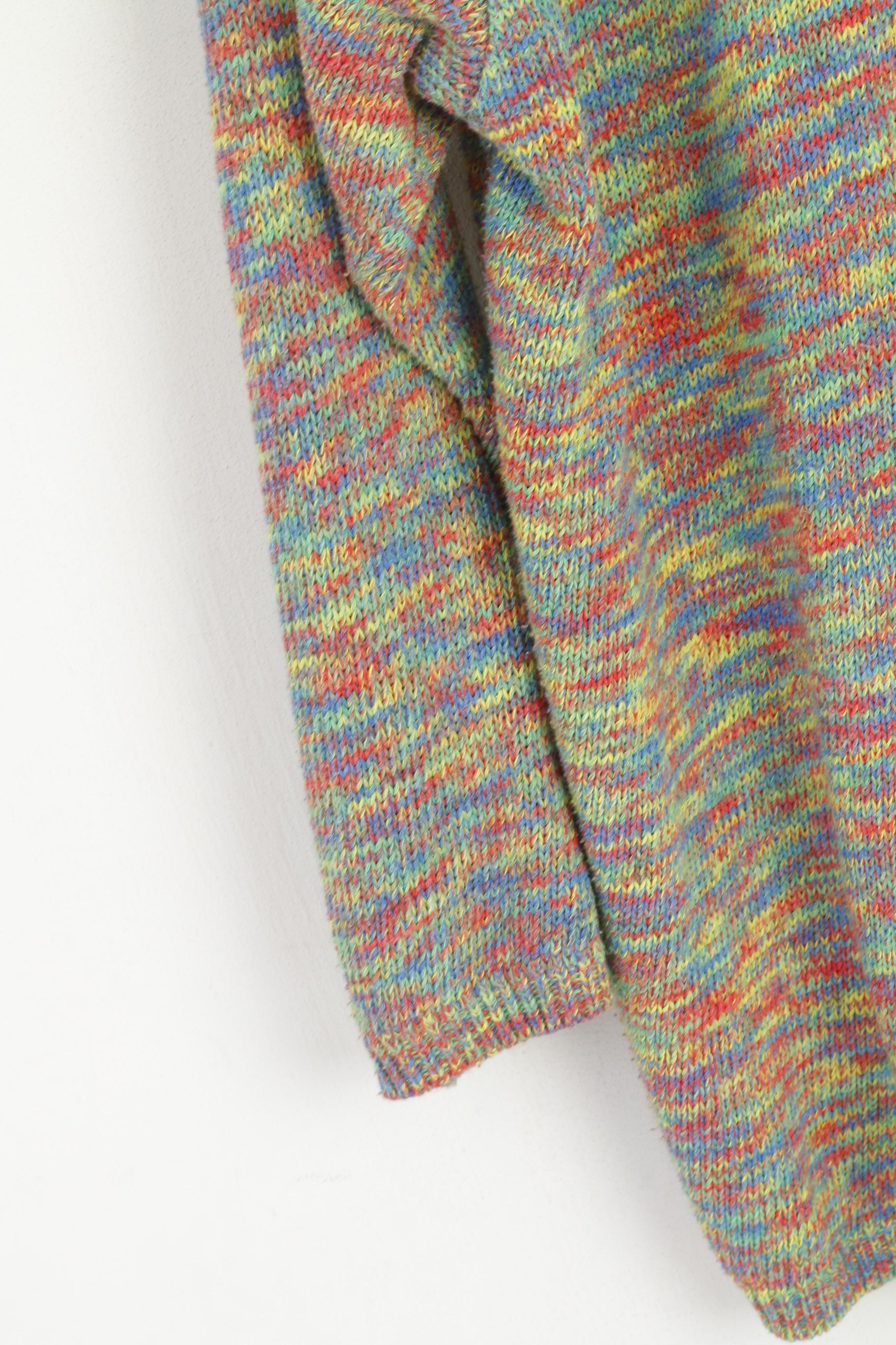 Vintage Women XL Jumper Multicolour Cotton Zip Neck Shoulder Pads Sweater