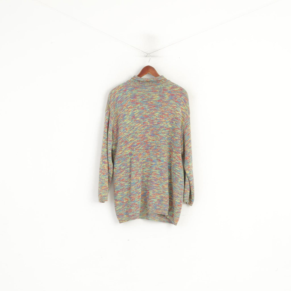 Vintage Femmes XL Jumper Multicolore Coton Zip Cou Épaulettes Pull